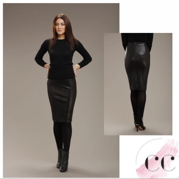 NWT Danier Deanne Stretch Leather Skirt, Black - Picture 6 of 10